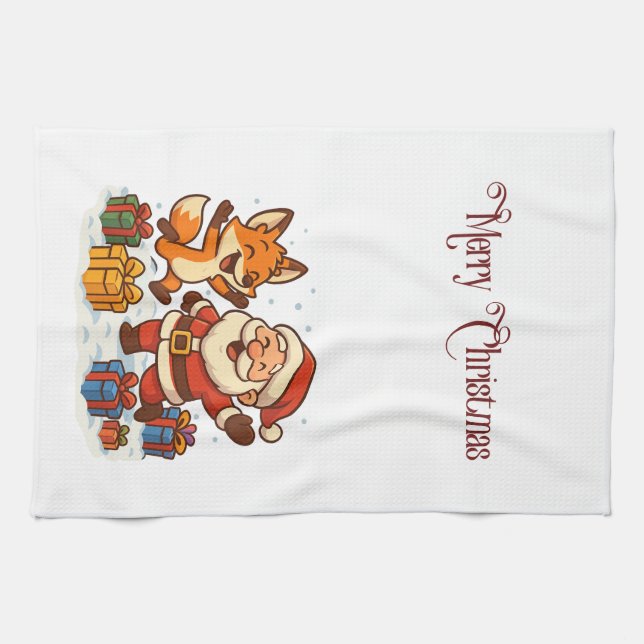 Paño De Cocina Fox and Santa Christmas Kitchen Towels (Horizontal)