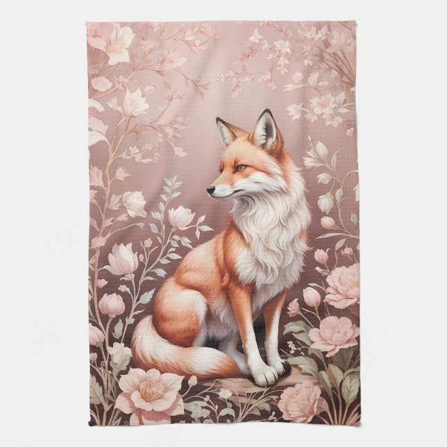 Paño De Cocina Fox con floral rosada de ensueño (Vertical)