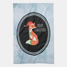 Paño De Cocina Fox naranja en Red Santa Hat Feliz Navidad