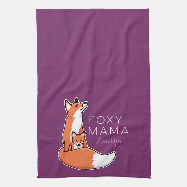 Paño De Cocina Foxy Mama Red Fox con Pup, personalizado (Vertical)