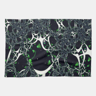 Paño De Cocina Fractal blanco imperfecto en el espacio negro, de 