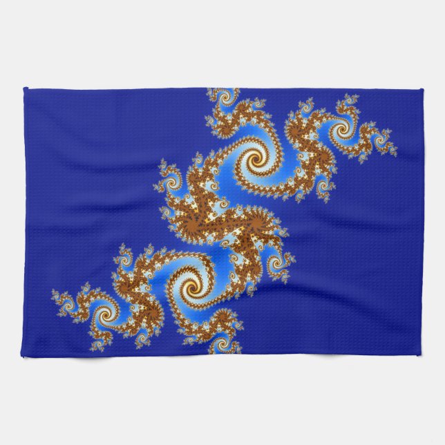 Paño De Cocina Fractal Brown azul de Swirly (Horizontal)