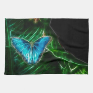 Paño De Cocina Fractal de mariposa de morfo azul eléctrico