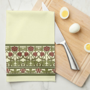 Paño De Cocina Fragmento de borde floral de vintage en monograma 