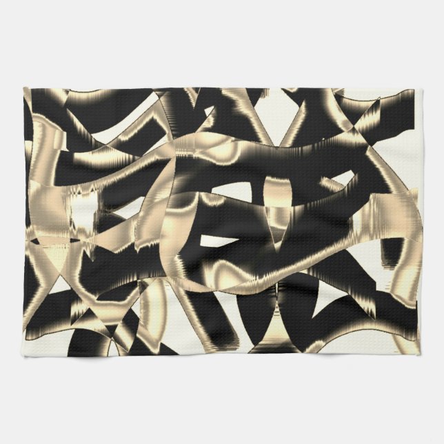 Paño De Cocina Fragmentos o cintas negras y beige destruidos en b (Horizontal)
