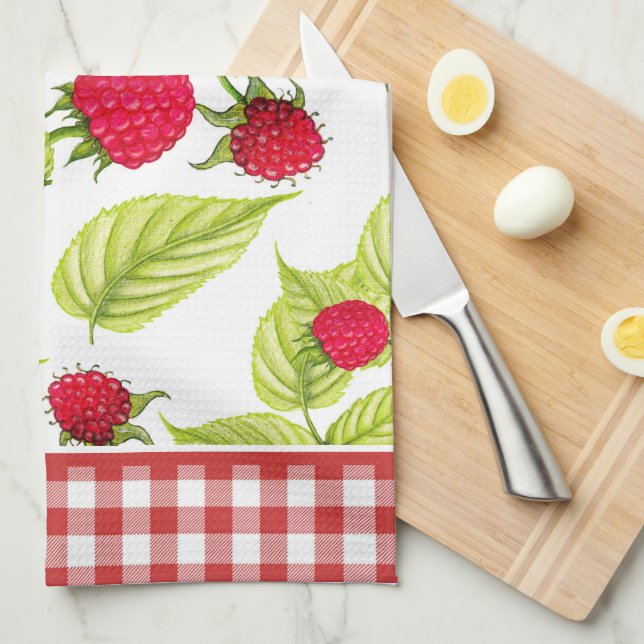 Paño De Cocina Frambuesas en Red Gingham (Doblado Cuarto)