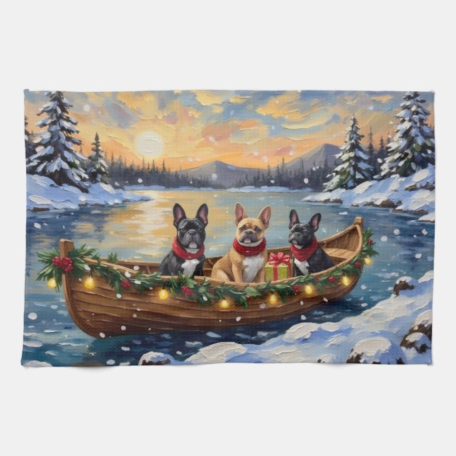 Paño De Cocina French Bulldog Christmas Boat Holiday (Horizontal)
