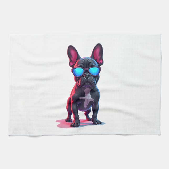 Paño De Cocina French Bulldog SciFi Wearing Cool Sunglasses (Horizontal)