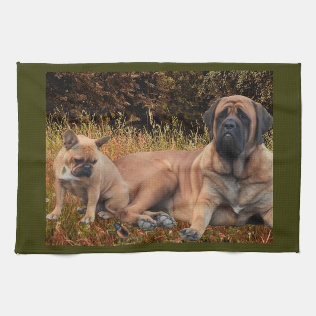 Paño De Cocina French Bulldog und Mastiff Freundschaft (Horizontal)