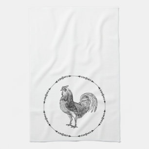 Paño De Cocina French Country Rooster Black and White