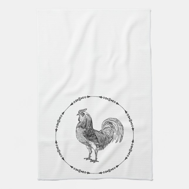 Paño De Cocina French Country Rooster Black and White (Vertical)