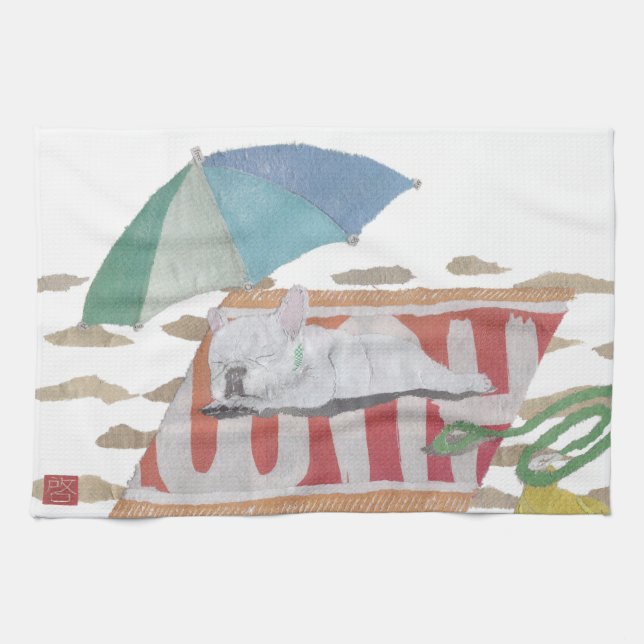 Paño De Cocina Frenchie blanco, bulldog francés, arte del perro (Horizontal)