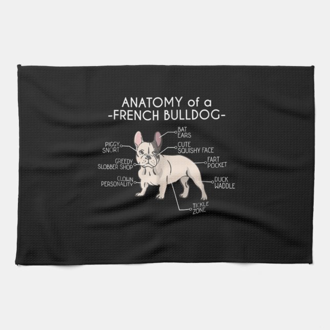 Paño De Cocina Frenchie Gift | Anatomía De Un Bulldog Francés (Horizontal)