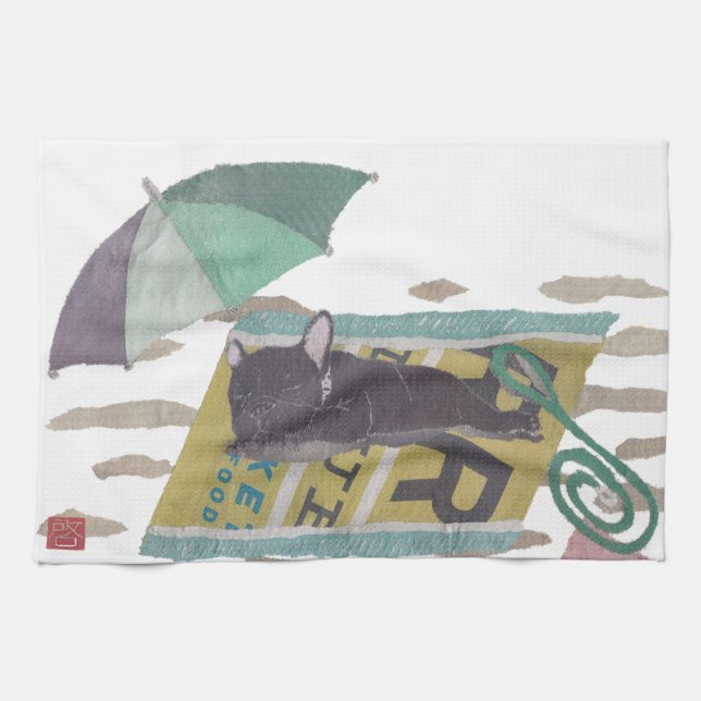 Paño De Cocina Frenchie negro, bulldog francés, arte del perro (Horizontal)