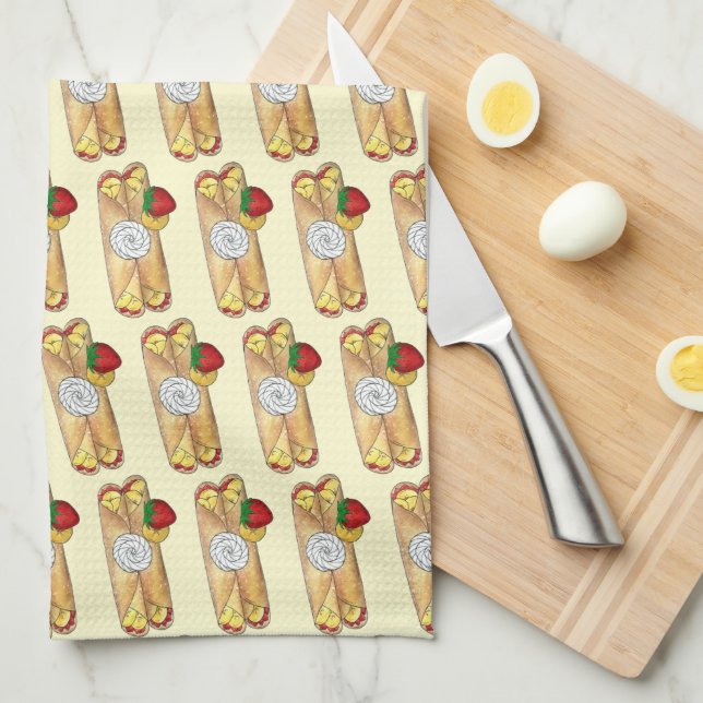 Paño De Cocina Fresa Banana Crepe Panqueque Comida Francesa (Doblado Cuarto)