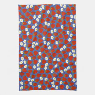 Paño De Cocina Fresa Roja con fondo de trenza de cesta blanca y a