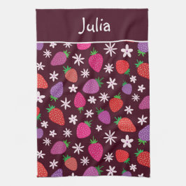 Paño De Cocina Fresa y Patrón de Flores Blancas Personalizado