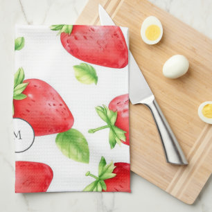 Paño De Cocina Fresas acuáticas monogramadas de verano moderno