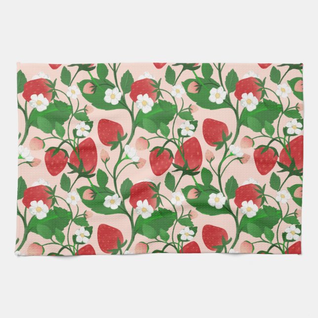 Paño De Cocina Fresas dulces y flores (Horizontal)