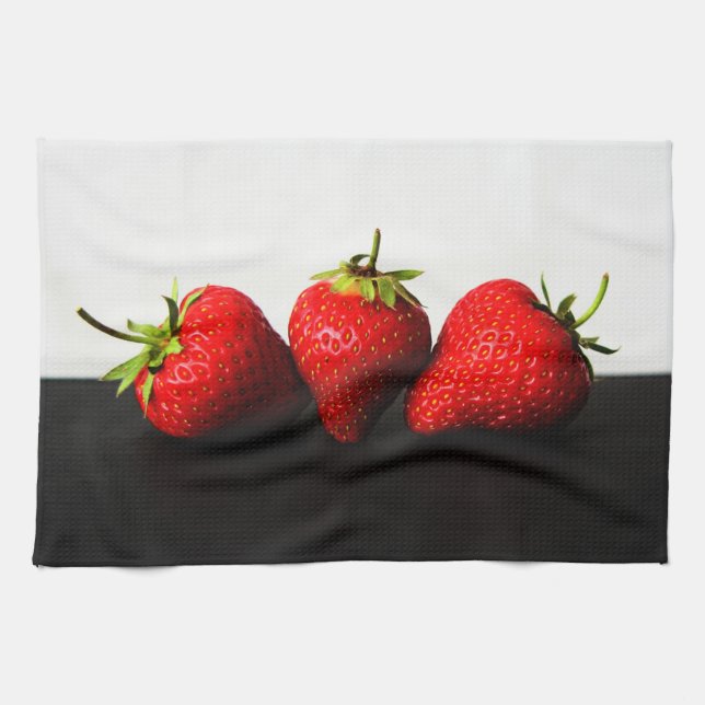 Paño De Cocina Fresas En Blanco Sobre El Ktcnm Negro (Horizontal)