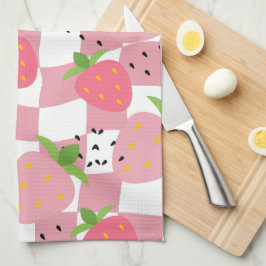Paño De Cocina Fresas frescas de diseño a cuadros rosa genial par