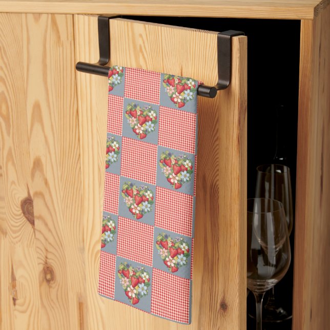 Paño De Cocina Fresas Red Gingham y Blue Slate Checkered (Pliegue de tercios)