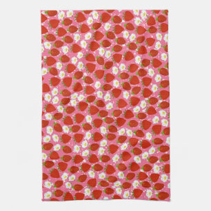 Paño De Cocina Fresas Rojas con Fondo de Lunares Blancos Rosados