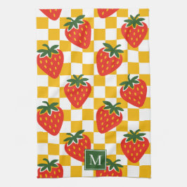 Paño De Cocina Fresas Rústicas Monograma Cuadrada Granja