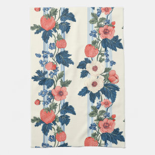 Paño De Cocina Fresas y hojas azules vintage patrón floral