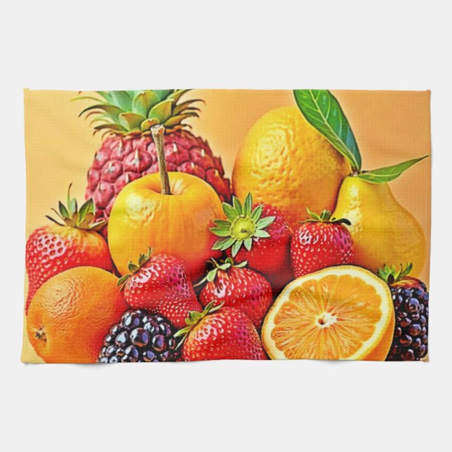 Paño De Cocina Fresh Bounty: Vibrant Fruit Harvest Design  (Horizontal)