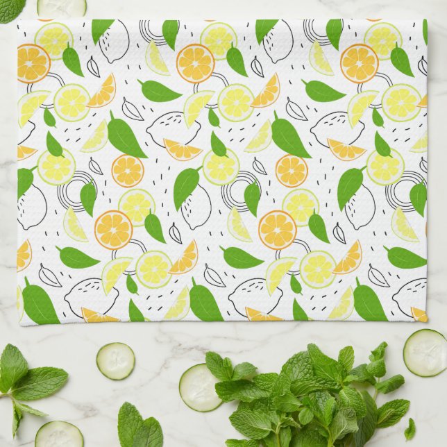 Paño De Cocina Fresh citrus fruits Lemon Orange Modern. (Doblado)