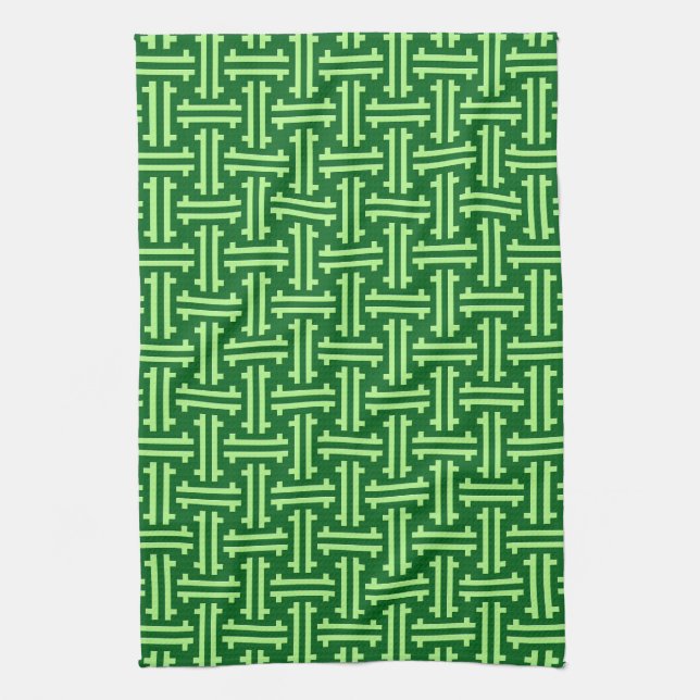 Paño De Cocina Fret chino Art Deco, verde jade (Vertical)