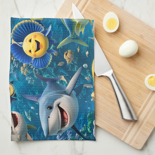 Paño De Cocina Friendly shark and friends underwater tea towel (Doblado Cuarto)