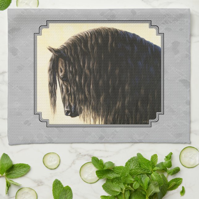 Paño De Cocina Friesian Draft Horse Silver Gray (Doblado)