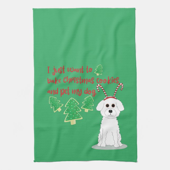 Paño De Cocina Frisos bichon y Navidades cookie humor (Vertical)