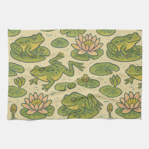Paño De Cocina Frog Lili pads Waterlily Art