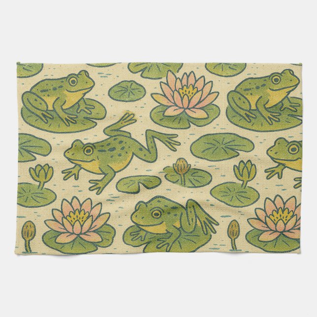 Paño De Cocina Frog Lili pads Waterlily Art (Horizontal)