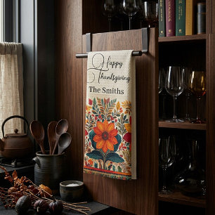 Paño De Cocina frontera floral boho otoño personalizada personali