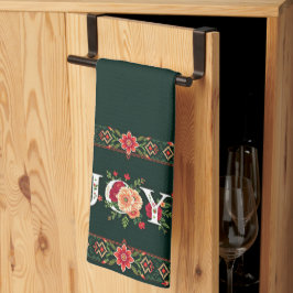 Paño De Cocina frontera floral de Navidad ALEGRÍA