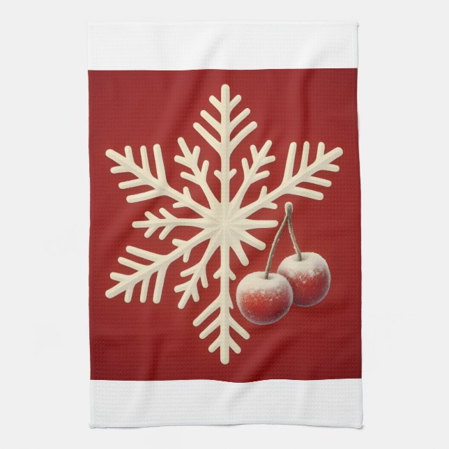 Paño De Cocina Frozen Cherry Snowflake – Winter Magic Design (Vertical)