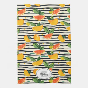 Paño De Cocina Fruta Tropical a Rayas Amarillo Naranja Rosa y Ver