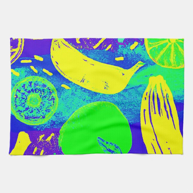 Paño De Cocina Frutas expresivas Neon Color Pattern Art (Horizontal)