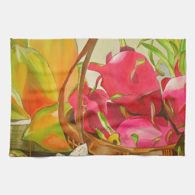 Paño De Cocina Frutas tropicales acuarela arte original todavía v (Horizontal)
