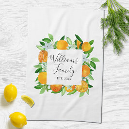 Paño De Cocina Frutas y flores naranjas Verano Floral botánica