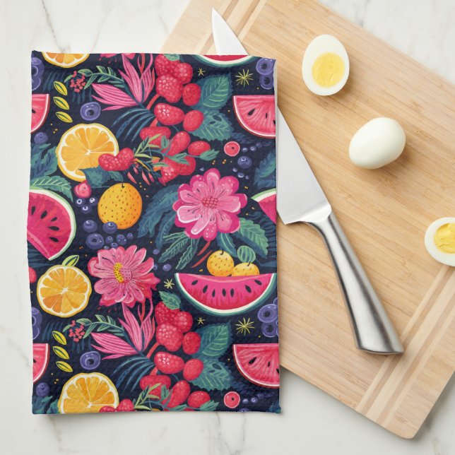 Paño De Cocina Frutas y flores tropicales (Doblado Cuarto)