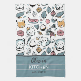 Paño De Cocina Frutos y gatos