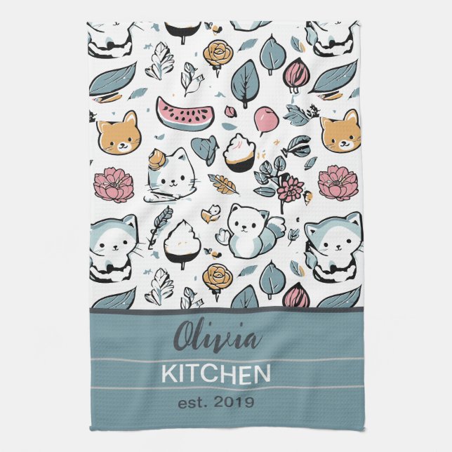 Paño De Cocina Frutos y gatos (Vertical)