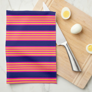 Paño De Cocina Fuchsia y rayas amarillas con azul marino