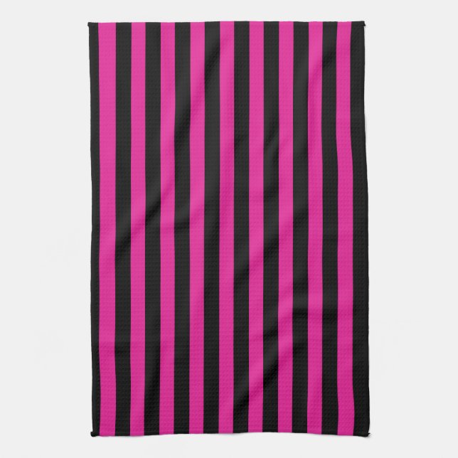 Paño De Cocina Fuchsia y rayas de caramelo negro (Vertical)