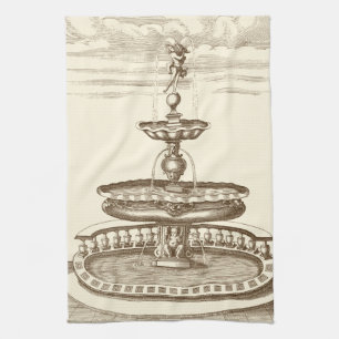 Paño De Cocina Fuente del patio con Cherub ornamental